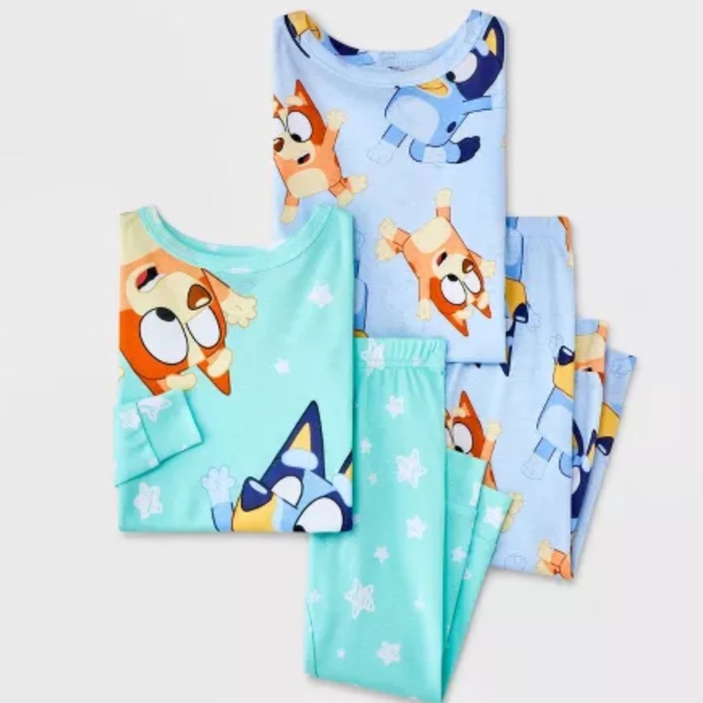 💟Toddler Bluey & Bingo 4pc Snug Fit Bluey Cotton Pajama Set - Blue